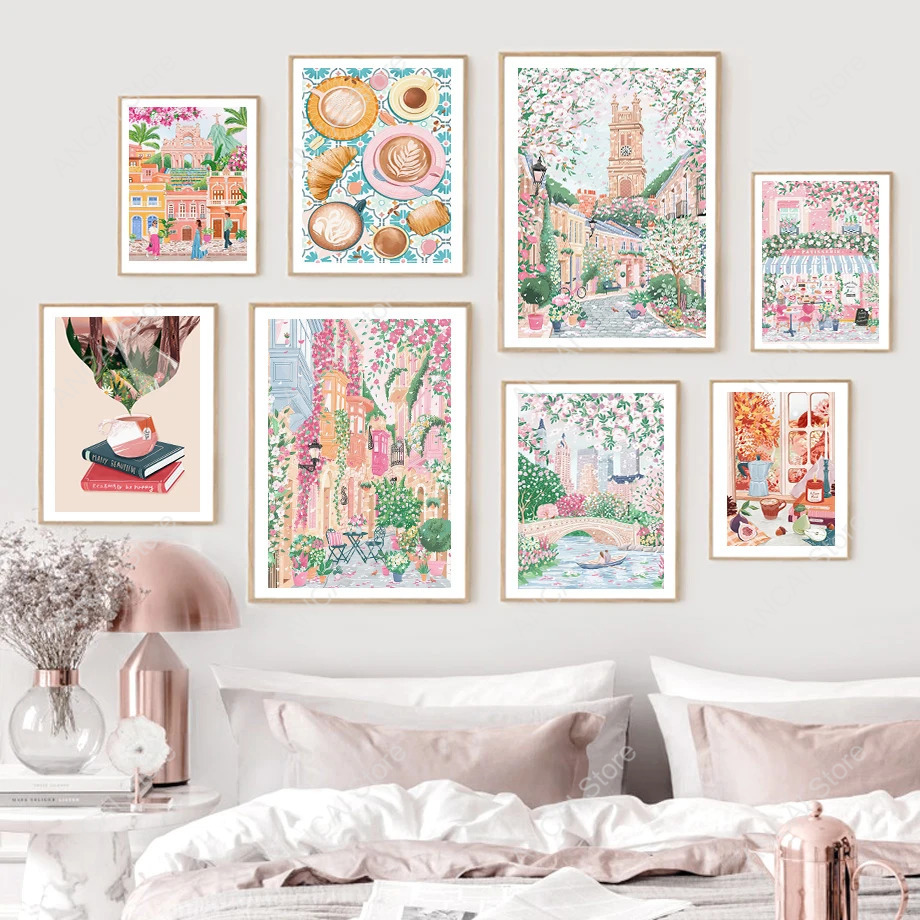 商業街のコーヒーショップ、アフタヌーンティー、ボート遊び、レ - Commercial Wall Printing のレビューと価格